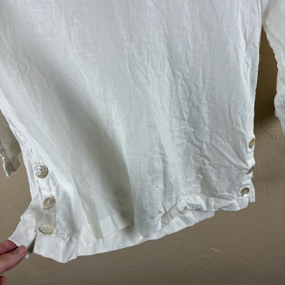 Sigrid Olsen White Linen Blouse Collared Pullover Lagenlook Small - Picture 4 of 10